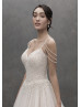 Luxury Ivory Sparkle Tulle Pearls Wedding Dress With Champagne Lining